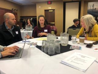 Reporters and editors representing the Billings Gazette, Sidney Herald, Northern Plains Independent, and Missoulian share ideas at a convention of news partners in Helena Nov. 1, 2019.