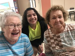 L to R: Linda Haverty, Kendra Gonzales and Mary Frame. Elderly adults feel they are treated with respect and teens feel they are making a difference. L to R: Linda Haverty, Kendra Gonzales and Mary Frame. Elderly adults feel they are treated with respect and teens feel they are making a difference.